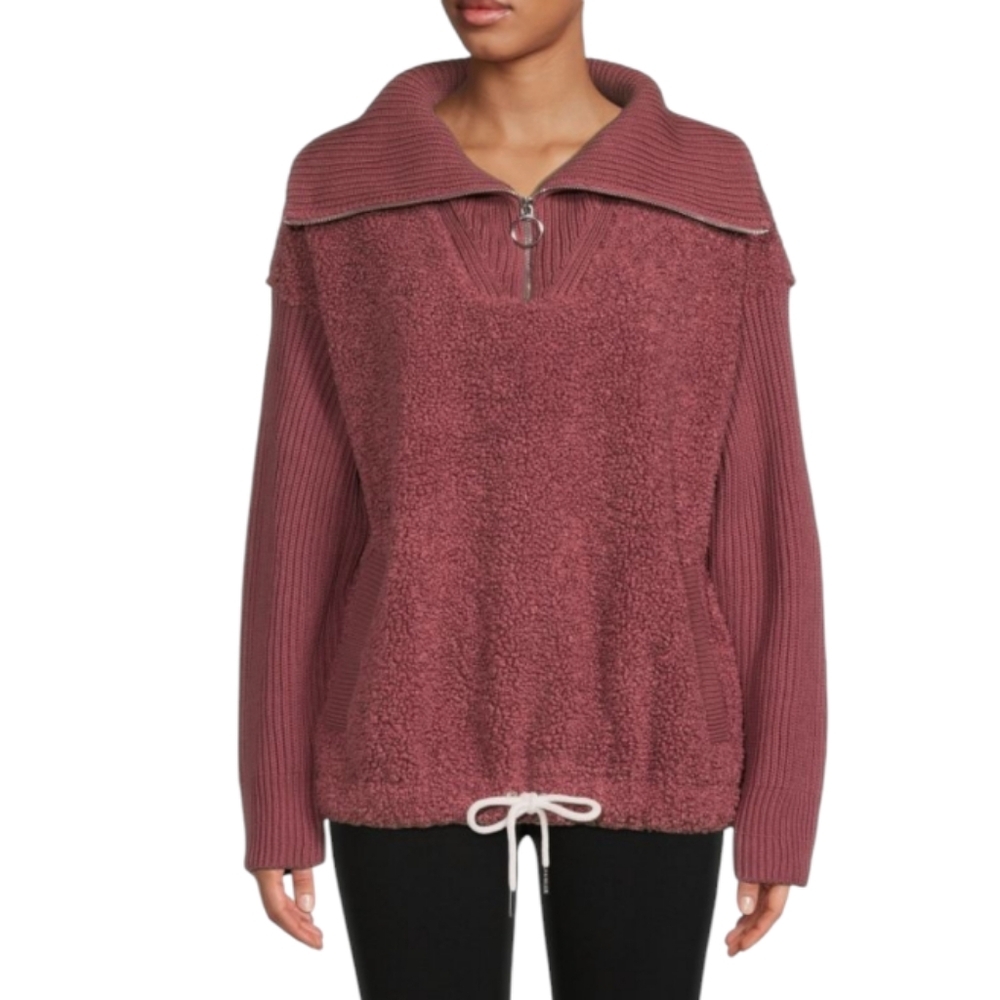 VarleyRogers Faux Shearling Zip-Up Pullover Sweater Size Medium